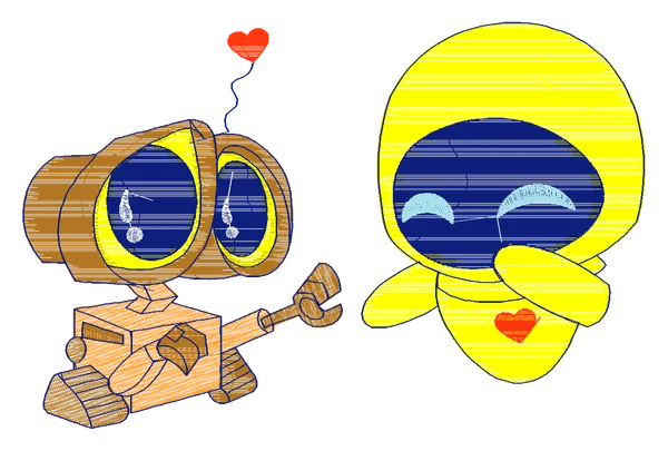 Náhľad návrhu výšivky: Wall-E and Eve – 2 veľkosti