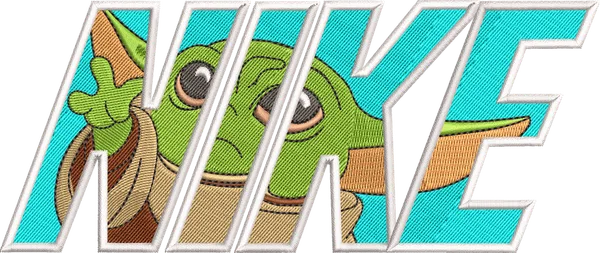 Náhled návrhu výšivky: Baby Yoda Nike – 3 velikosti