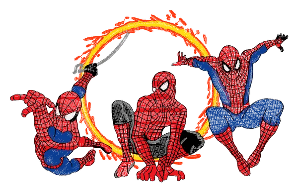Náhľad návrhu výšivky: Spider-Man Trio – 4 veľkosti